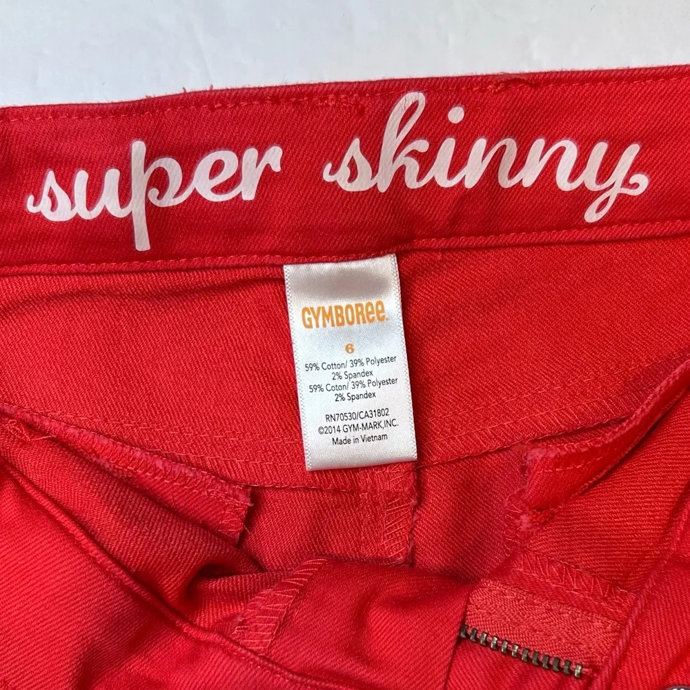 Gymboree Red Kids Girl’s Jeans Adjustable Waistband Size 6 Bright Red